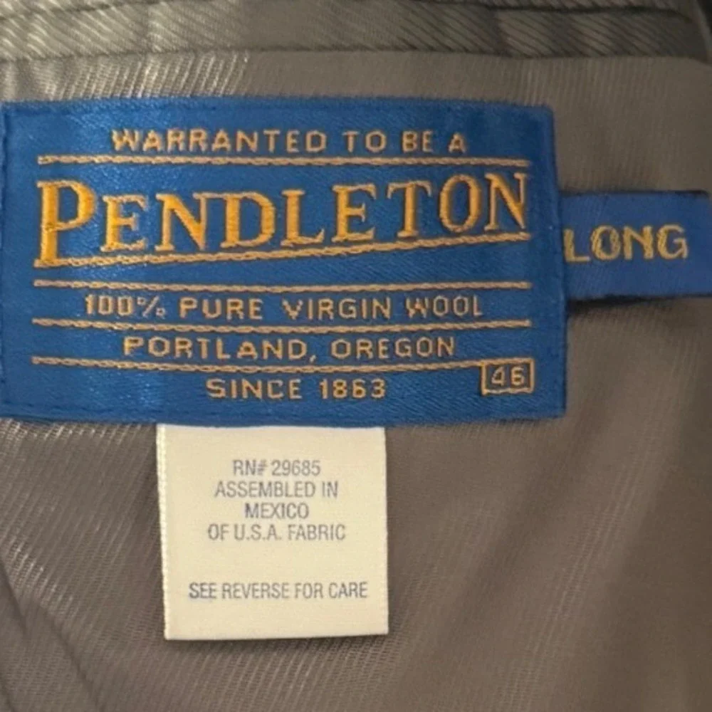Pendleton 46 Long Grey Herringbone Wool Blazer Suede‎ Elbow Patches Sport Coat